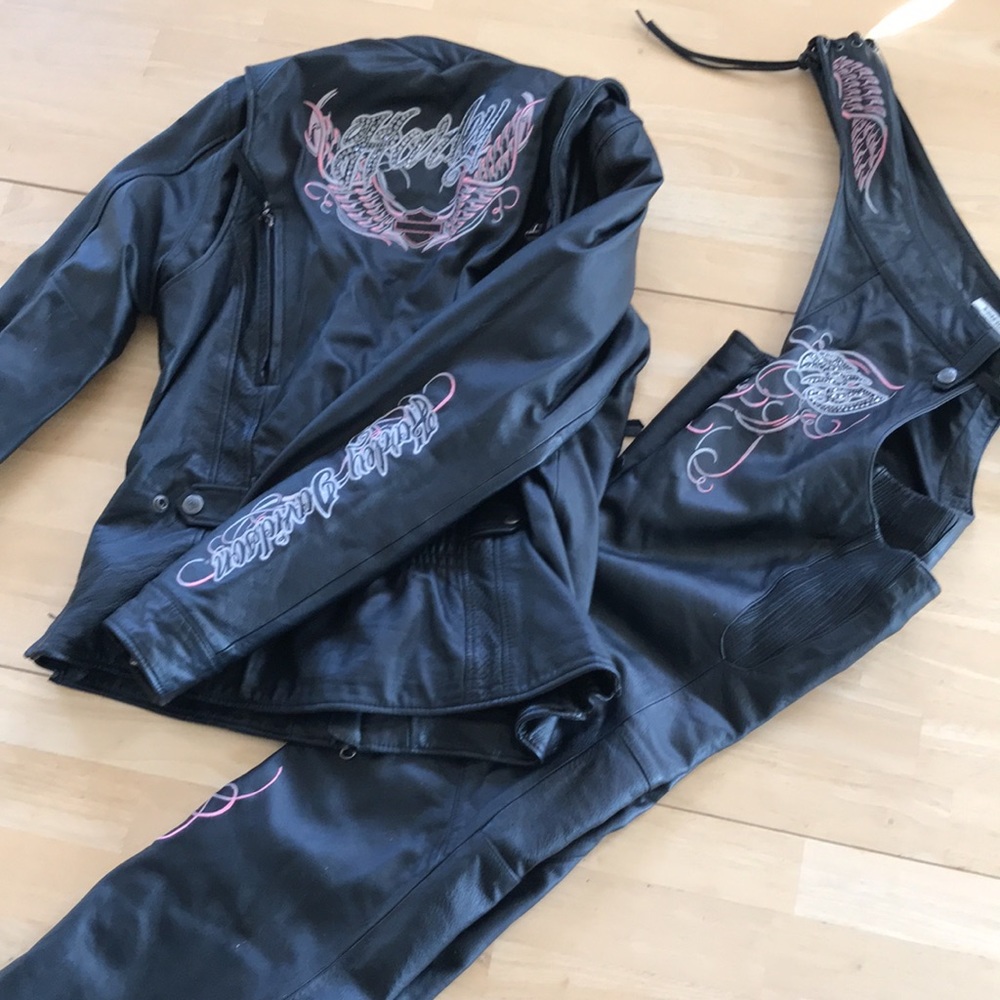 HD Riding Leather Jacket and Chaps set.